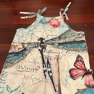 NEW Jumpsuit oversized pockets dragonfly butterfly  Medium